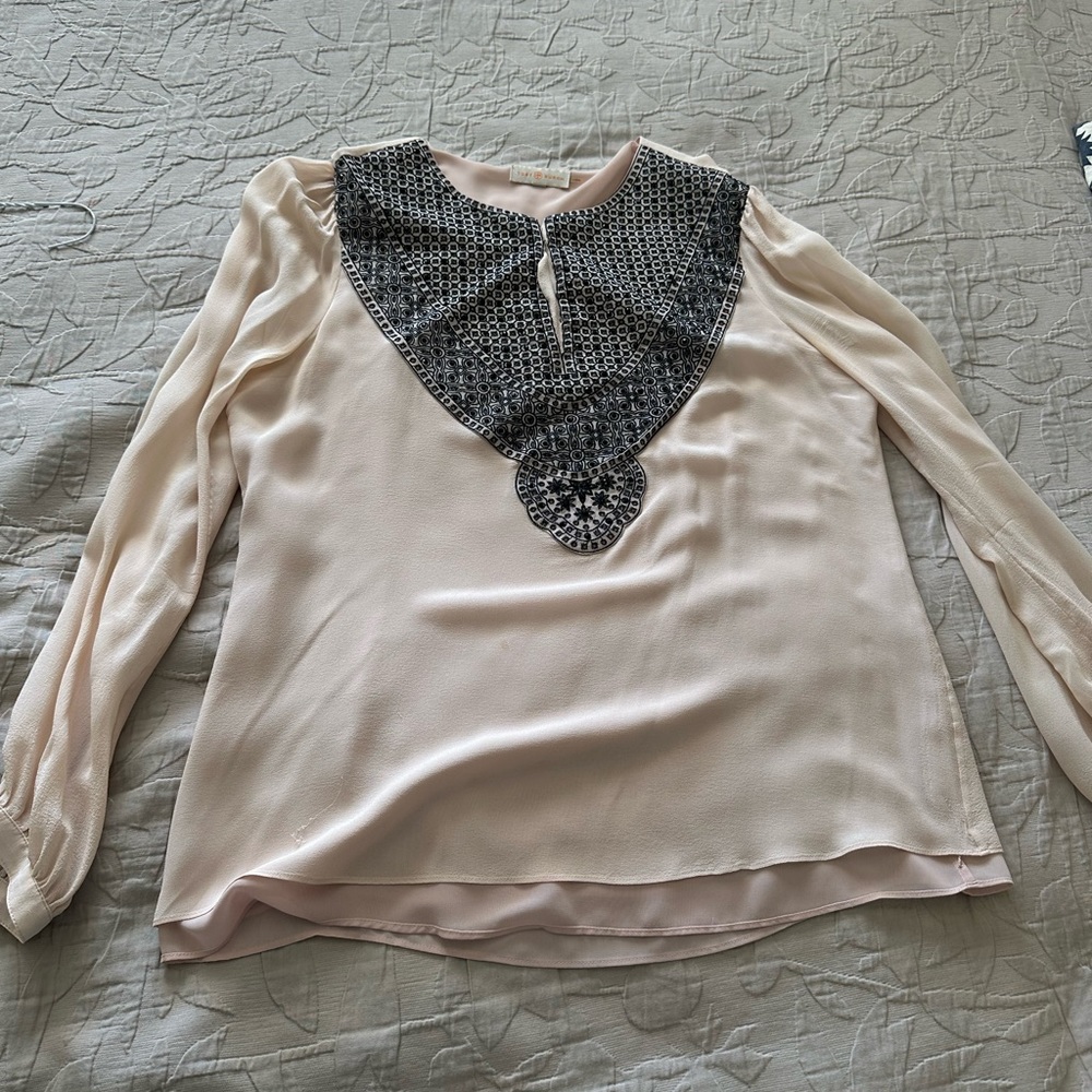 Tory Burch Light Pink Blouse with Black Beading